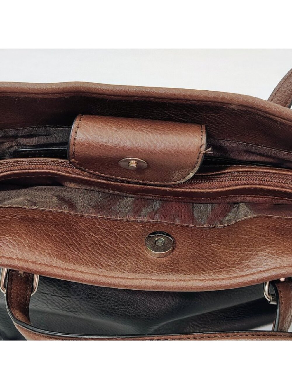 Bueno Tote Bag Black Brown Faux Leather Shoulder Purse Handbag Pockets - Picture 14 of 16
